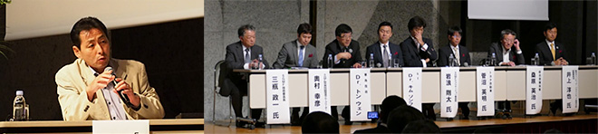 パネルディスカッションの様子　（左）モデレータ　中村 武宏氏（5GMF）　（右）パネリストの方々