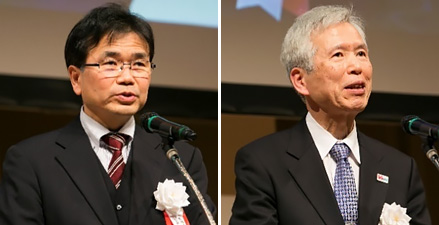 Mr. TAWARA Yasuo, Director-General of the Radio Department, MIC (left), Dr. YOSHIDA Susumu, 5GMF Chairman and Kyoto University Professor Emeritus (right)